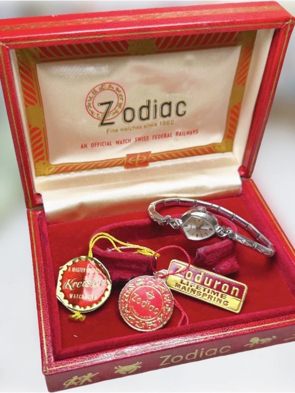 1950’s Vintage Zodiac Watch 10k RGP with Presentation Box & Tags! FULL Gift Set!